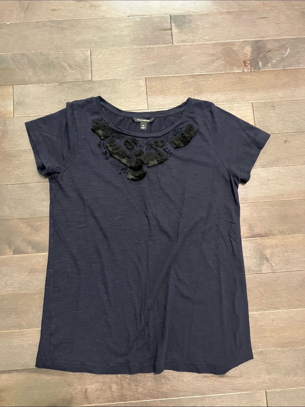 Banana Republic Navy Short Sleeve Tee with Black Lace Trim